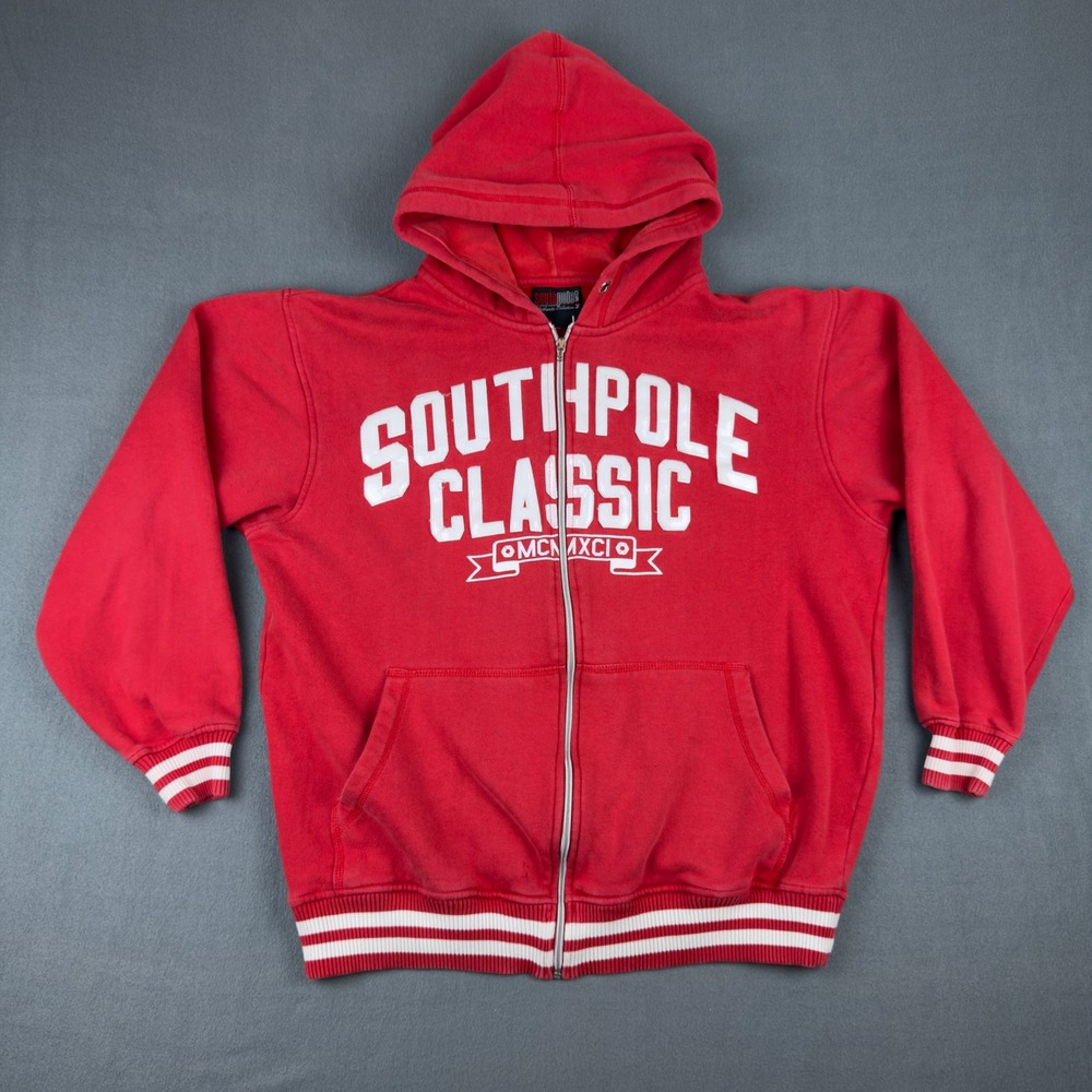 Southpole Classic Red Full Zip Hoodie Mens Large Y2K Streetwear Graphic Logo